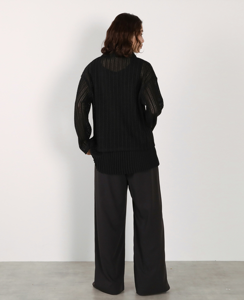 【ラッセルレース襟付きカットソーカーディガン】 詳細画像 ブラック 7