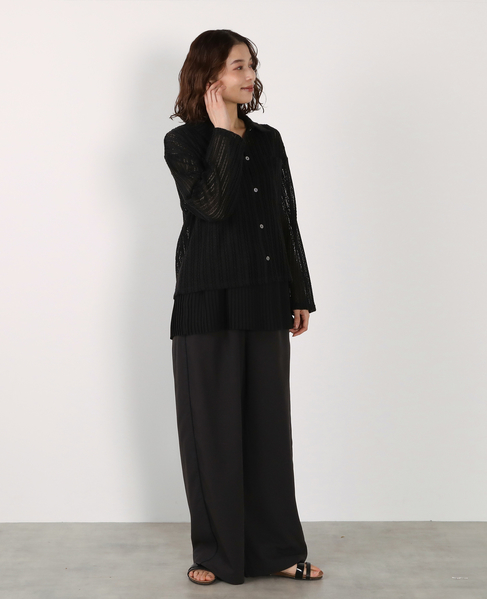 【ラッセルレース襟付きカットソーカーディガン】 詳細画像 ブラック 9