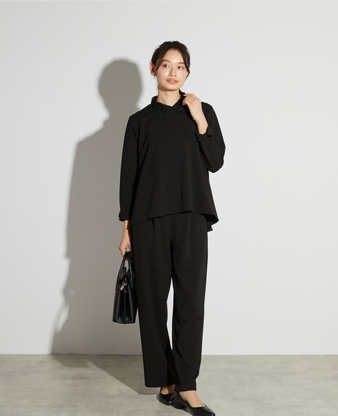 【noir】カットジョーゼットバックテールブラウス（セットアップ可） 詳細画像 ブラック 2