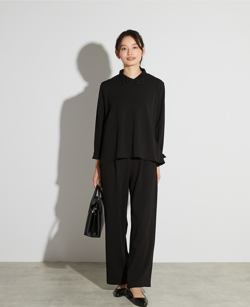 【noir】カットジョーゼットバックテールブラウス（セットアップ可） 詳細画像 ブラック 3