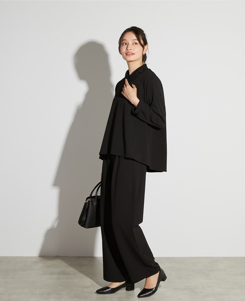 【noir】カットジョーゼットバックテールブラウス（セットアップ可） 詳細画像 ブラック 4