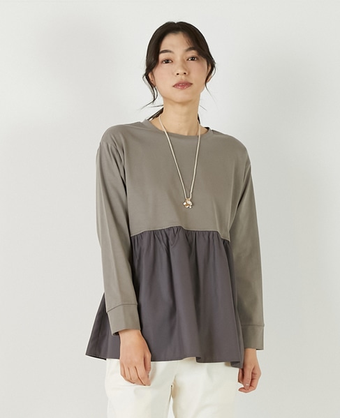 【コットン天竺＋ファブリックプルオーバー】 詳細画像 ブラウン系その他 1