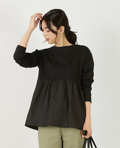 【コットン天竺＋ファブリックプルオーバー】 詳細画像 ブラック 1