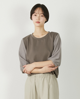 【異素材バルーンスリーブカットプルオーバー】