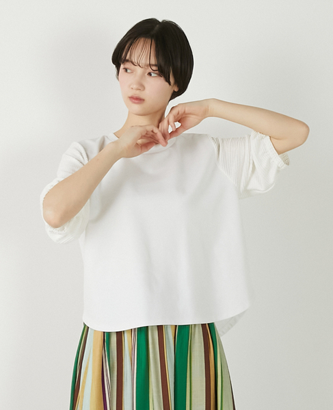 【異素材バルーンスリーブカットプルオーバー】 詳細画像 ホワイト 1