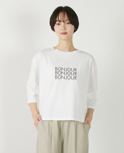 【コットン天竺BONJOURロゴプリントTシャツ】 詳細画像 オフホワイト 1