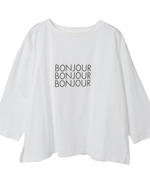 【コットン天竺BONJOURロゴプリントTシャツ】 詳細画像 オフホワイト 11