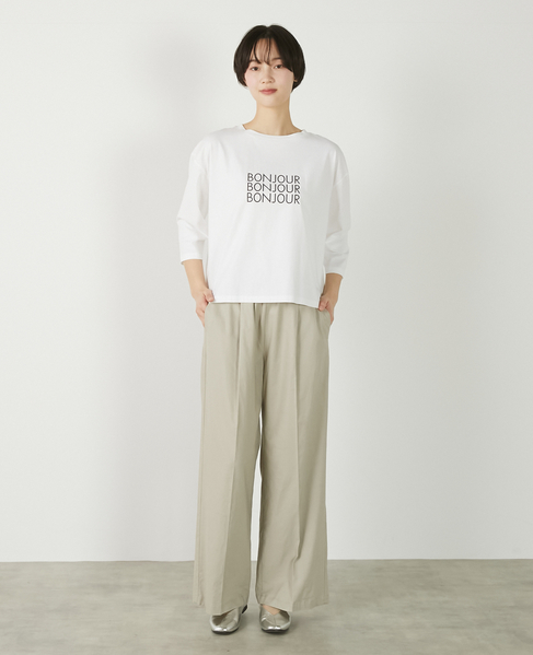 【コットン天竺BONJOURロゴプリントTシャツ】 詳細画像 オフホワイト 2
