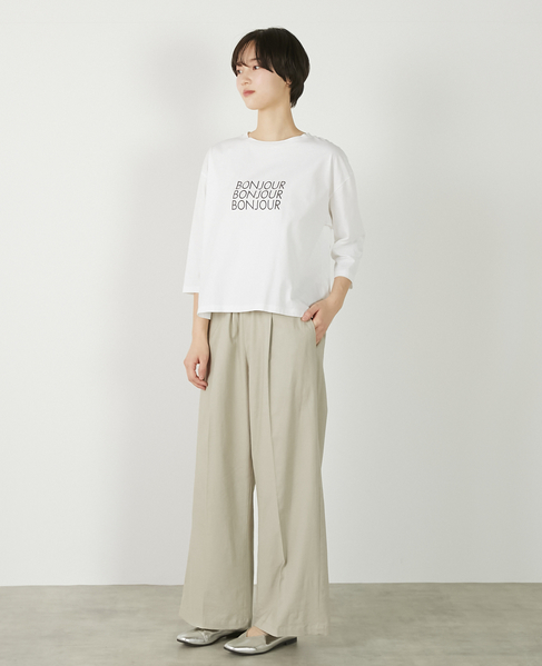 【コットン天竺BONJOURロゴプリントTシャツ】 詳細画像 オフホワイト 3