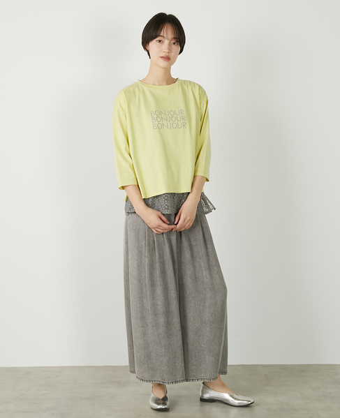 【コットン天竺BONJOURロゴプリントTシャツ】 詳細画像 イエロー 2