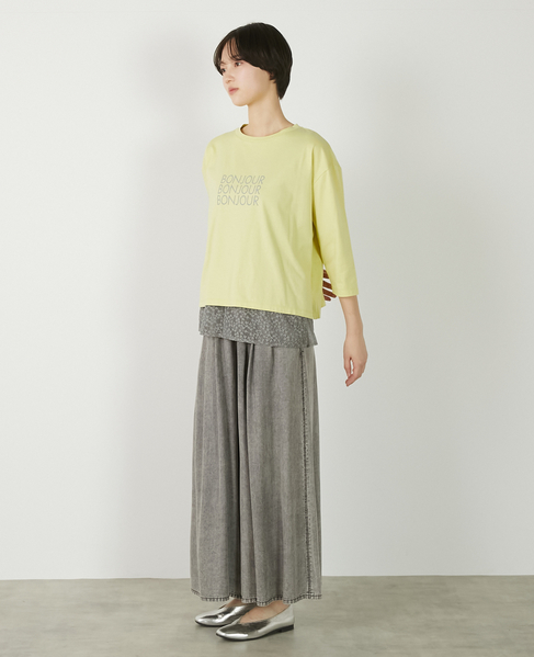 【コットン天竺BONJOURロゴプリントTシャツ】 詳細画像 イエロー 3