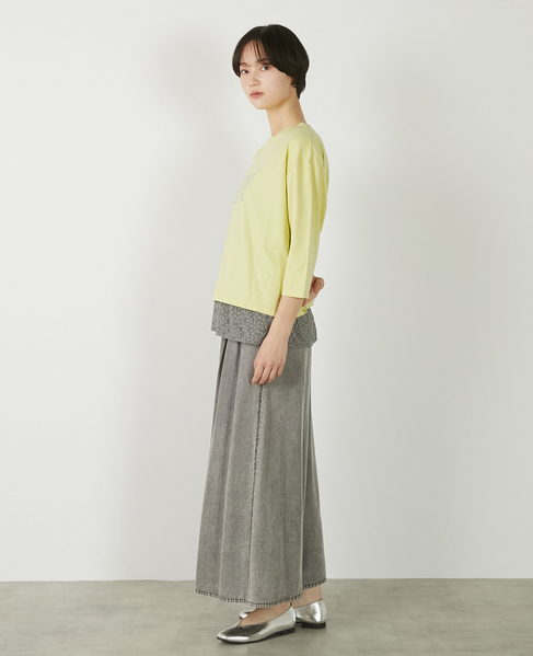 【コットン天竺BONJOURロゴプリントTシャツ】 詳細画像 イエロー 4