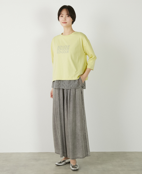 【コットン天竺BONJOURロゴプリントTシャツ】 詳細画像 イエロー 9