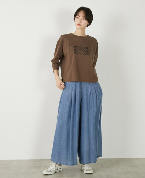 【コットン天竺BONJOURロゴプリントTシャツ】 詳細画像 ブラウン 2