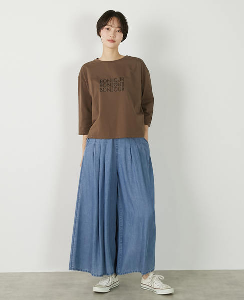 【コットン天竺BONJOURロゴプリントTシャツ】 詳細画像 ブラウン 3