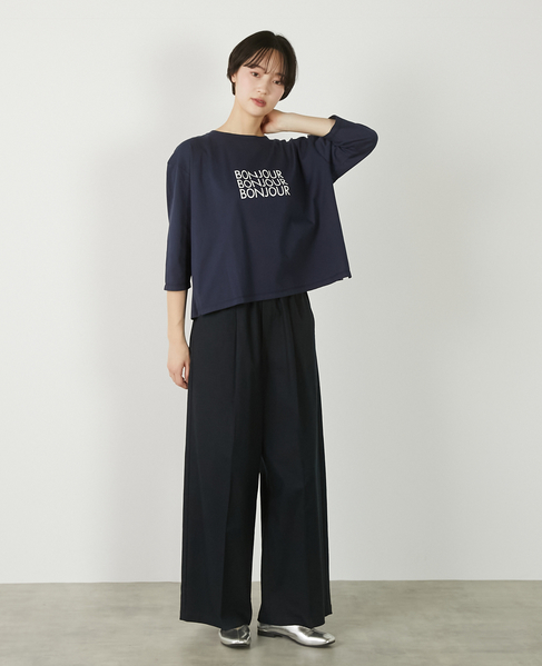 【コットン天竺BONJOURロゴプリントTシャツ】 詳細画像 ダークネイビー 2