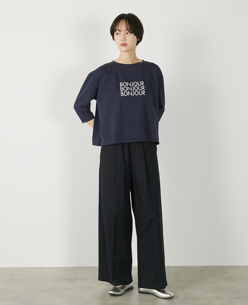 【コットン天竺BONJOURロゴプリントTシャツ】 詳細画像 ダークネイビー 3