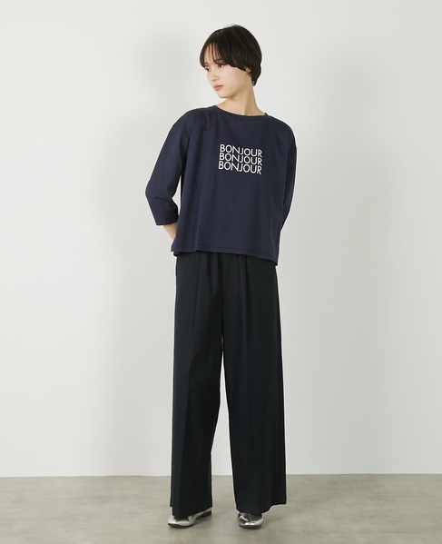 【コットン天竺BONJOURロゴプリントTシャツ】 詳細画像 ダークネイビー 4