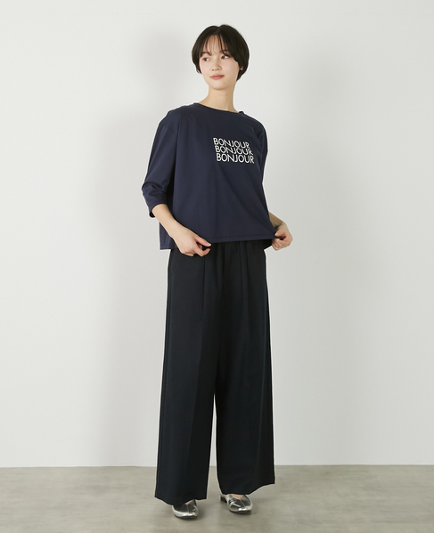 【コットン天竺BONJOURロゴプリントTシャツ】 詳細画像 ダークネイビー 9