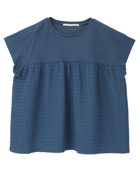 【天竺切り替えふくれ地柄プルオーバー】 詳細画像 ブルー 1