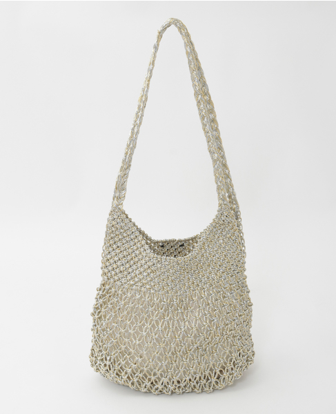 【Swaraj/スワラージ】メタリックマクラメショルダーバック 詳細画像 シャンパン 3