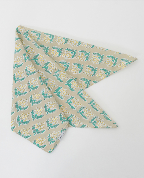 【ミモザブロックプリントハンカチ】 詳細画像 グレー 1