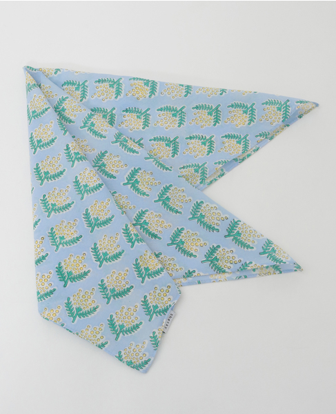 【ミモザブロックプリントハンカチ】 詳細画像 サックスブルー 1