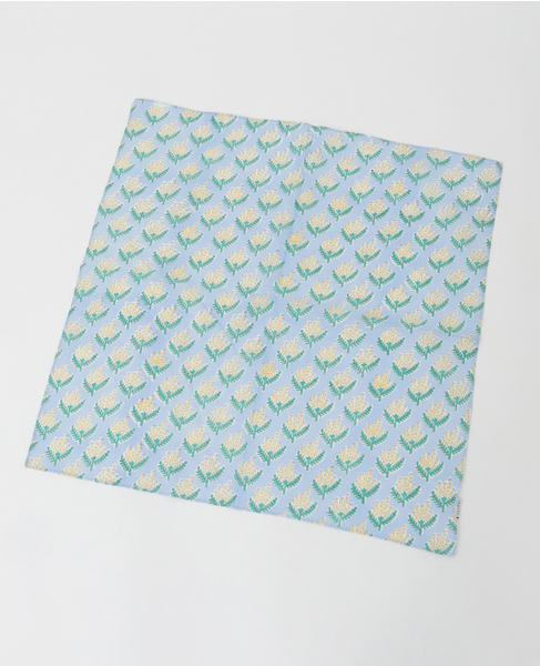 【ミモザブロックプリントハンカチ】 詳細画像 サックスブルー 2