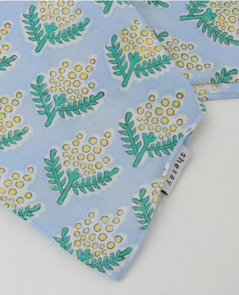 【ミモザブロックプリントハンカチ】 詳細画像 サックスブルー 3