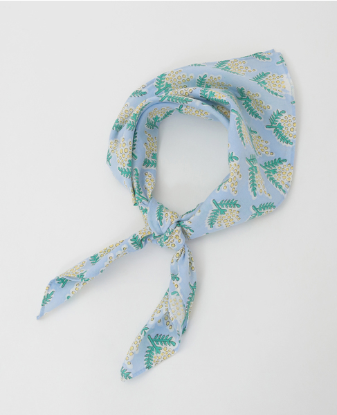 【ミモザブロックプリントハンカチ】 詳細画像 サックスブルー 4