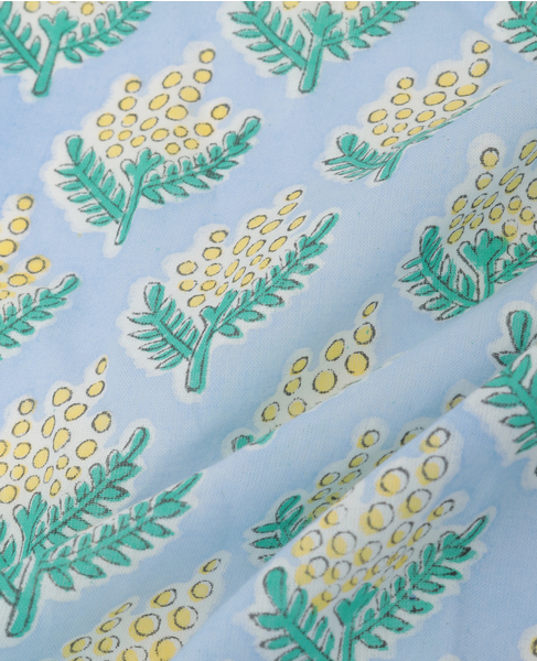 【ミモザブロックプリントハンカチ】 詳細画像 サックスブルー 5