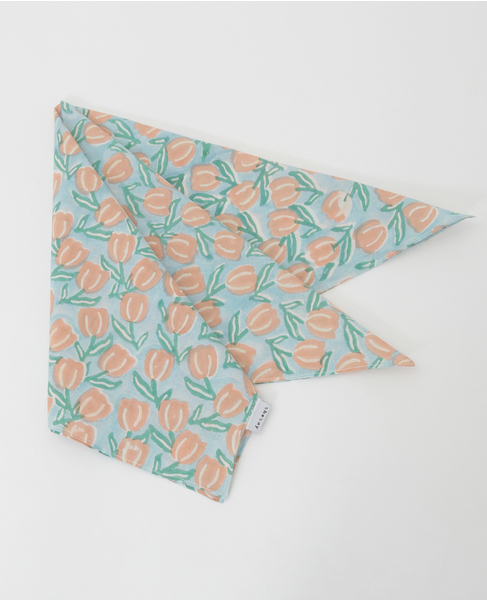 【チューリップブロックプリントハンカチ】 詳細画像 サックスブルー 1