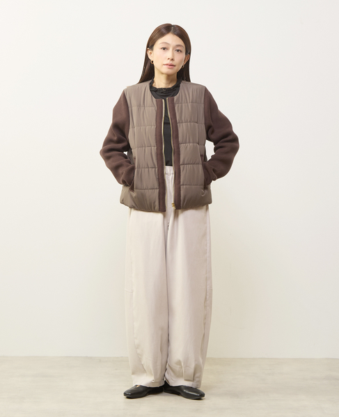 【中綿×ニットZIPノーカラーブルゾン】 詳細画像 ブラウン 2