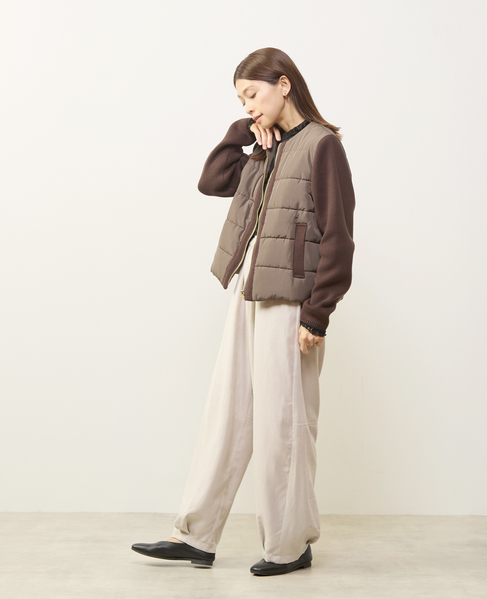 【中綿×ニットZIPノーカラーブルゾン】 詳細画像 ブラウン 3