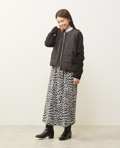 【中綿×ニットZIPノーカラーブルゾン】 詳細画像 ブラック 3