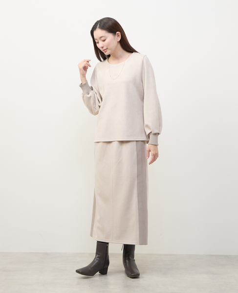 【スエード×リブロングスカート】 詳細画像 グレイッシュベージュ 3