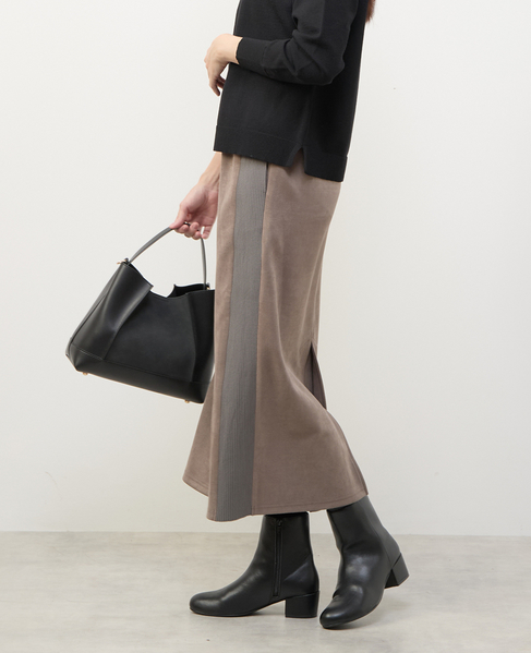 【スエード×リブロングスカート】 詳細画像 グレー 1