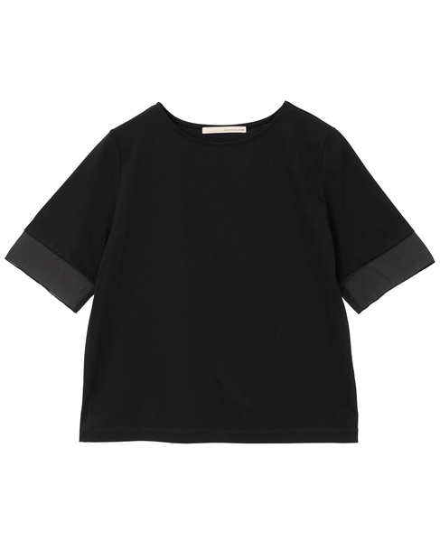 【袖口シアーファブリック切り替えTシャツ】 詳細画像 ブラック 12
