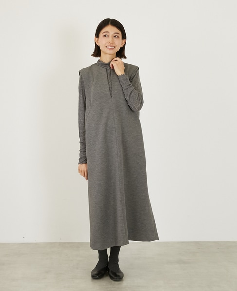 Vネックスリーブレスワンピース 詳細画像 グレー 2