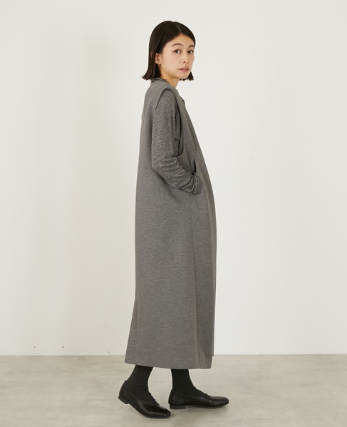 Vネックスリーブレスワンピース 詳細画像 グレー 7