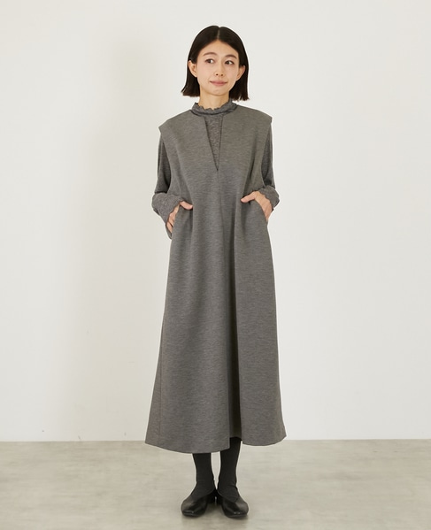 Vネックスリーブレスワンピース 詳細画像 グレー 8