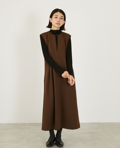 Vネックスリーブレスワンピース 詳細画像 ブラウン 1