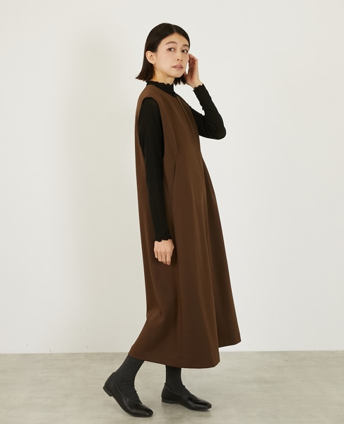 Vネックスリーブレスワンピース 詳細画像 ブラウン 6