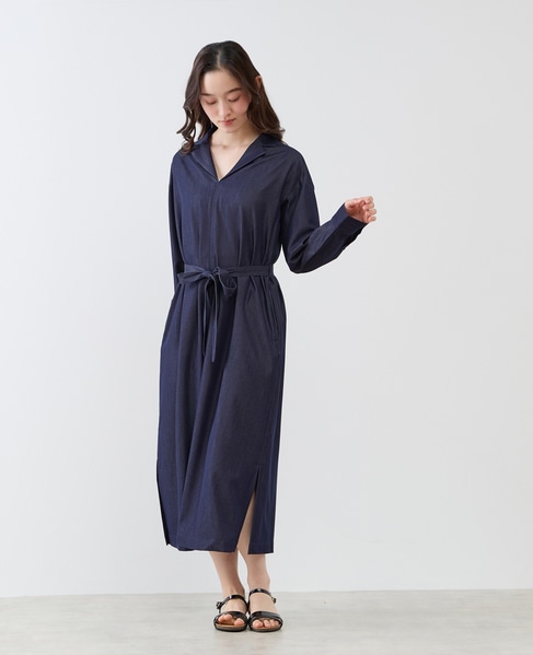 オープンカラーワンピース 詳細画像 インディゴブルー 2