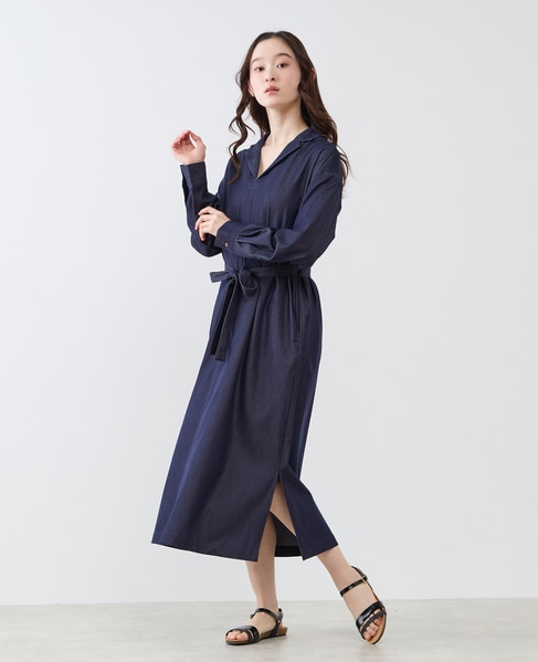 オープンカラーワンピース 詳細画像 インディゴブルー 4