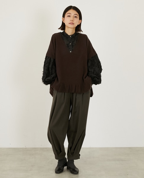 【LOURMARIN】フリンジジャガードブラウス 詳細画像 ブラック 5