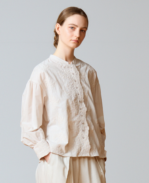 【LOURMARIN】バンドカラーレースシャツ 詳細画像 ライトグレー 1