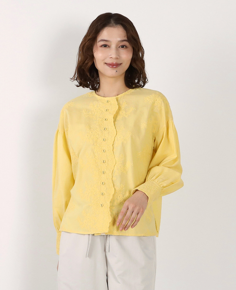 【LOURMARIN】バンドカラーレースシャツ 詳細画像 イエロー 1