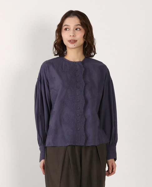 【LOURMARIN】バンドカラーレースシャツ 詳細画像 ネイビー 1