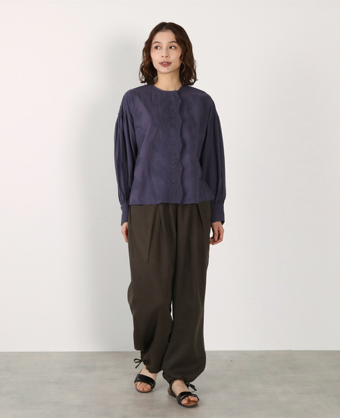 【LOURMARIN】バンドカラーレースシャツ 詳細画像 ネイビー 2